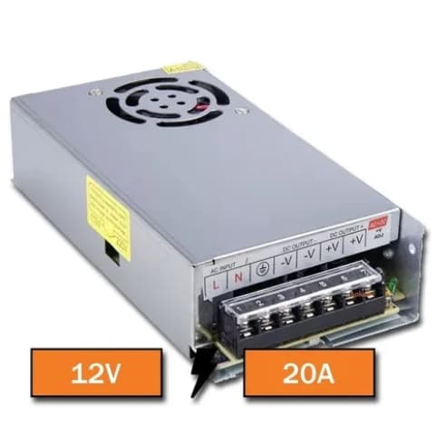 Fonte Chaveada 12V 20A 240W Bivolt Automática Para Fita LED CFTV Som Automotivo Impressora 3D Automação