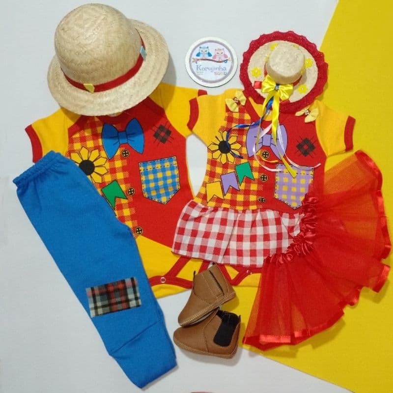 Body Bebê Temático Festa Junina São João Caipira Fantasia Mesversário Ítens Opcionais