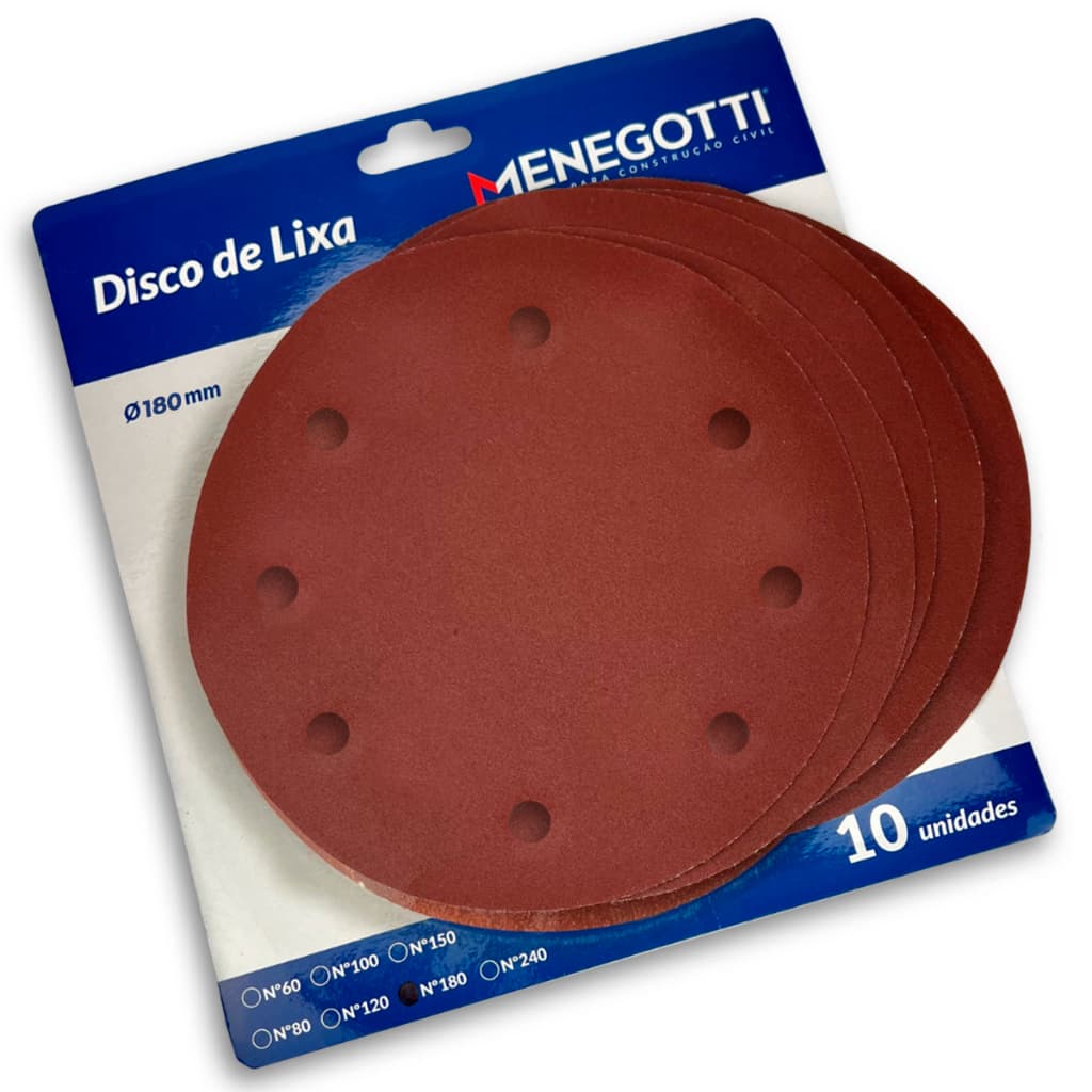 Discos de Lixas 180mm kit 10 Para Lixadeira MLP710 Menegotti Velcro para Lixar Parede Madeira Metal