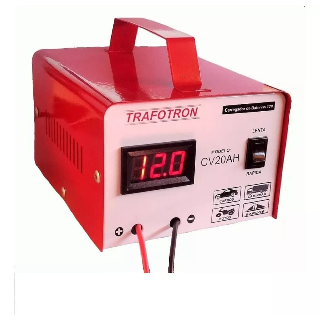 Carregador De Bateria 12v Carro E Moto 20ah Com Voltimetro