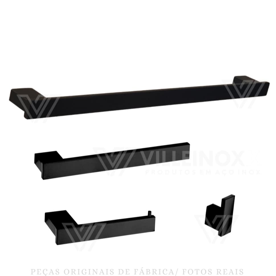 KIT ACESSÓRIO BANHEIRO INOX PRETO FOSCO TOALHEIRO BANHO SIMPLES