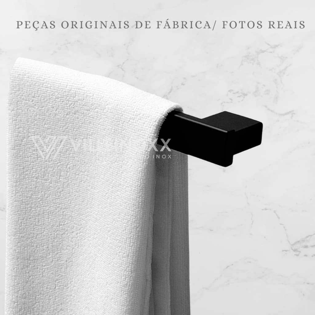 PORTA TOALHA DE ROSTO INOX 30CM PRETO FOSCO