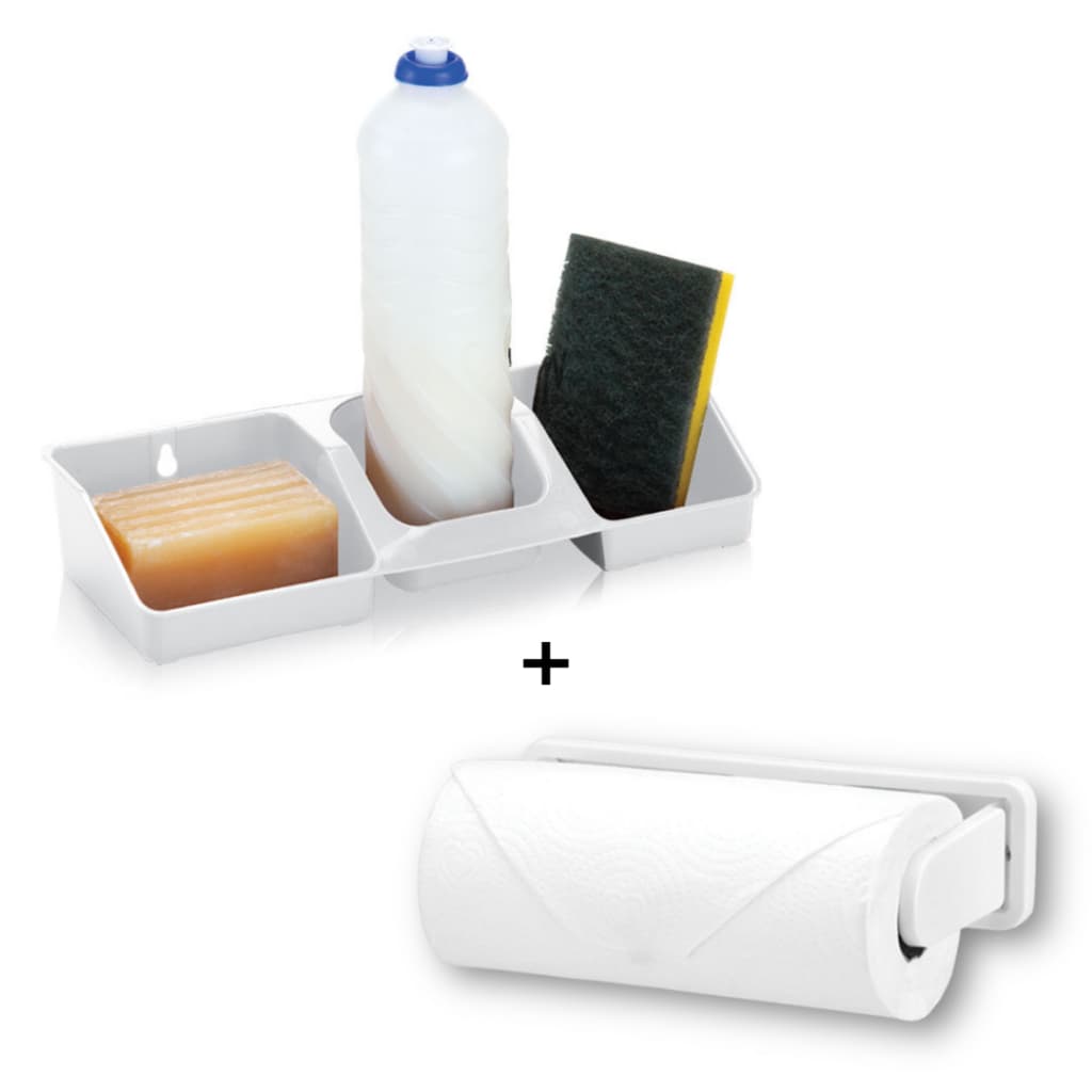Porta Suporte Detergente Esponja Sabão Organizador de Pia Plástico + Suporte Papel Toalha Pia Cozinha