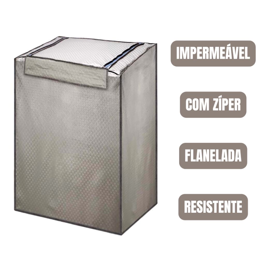 Capa Máquina de Lavar Brastemp Consul Continental Electrolux GE Impermeável Korino Flanelada com Zíper