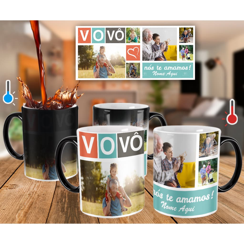 Caneca Mágica Vovô com foto e Nome Personalizado