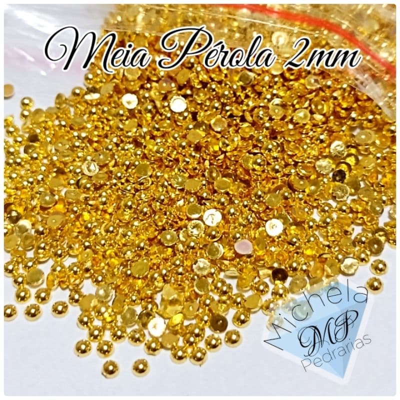 Meia Pérola Dourada 2mm / 500 unids ~ 3mil