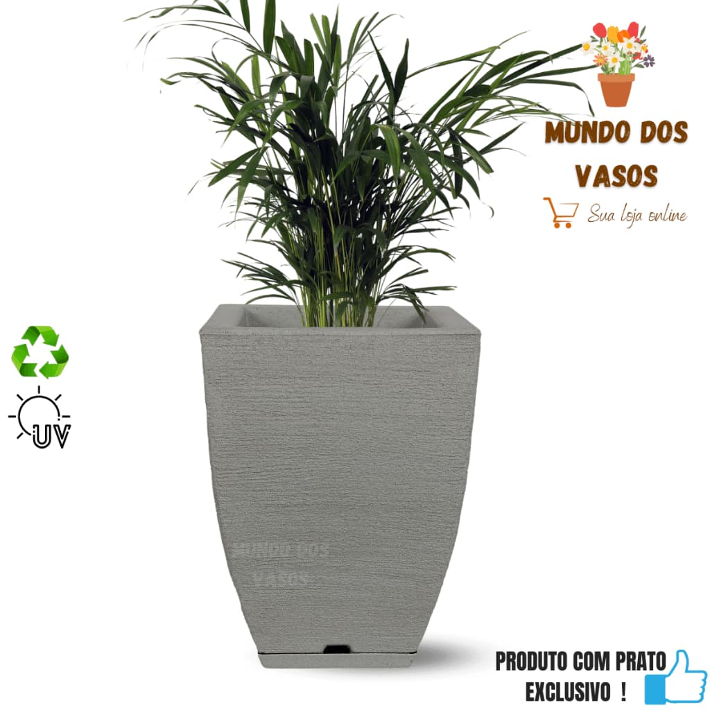 VASO DE PLANTA COLUNA QUADRADA ESCOVADA N01 EM POLIETILENO