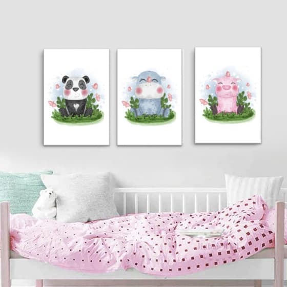 kit 3 placas decorativas quarto bebe recem nascido enxoval infantil bichinhos menino e menina