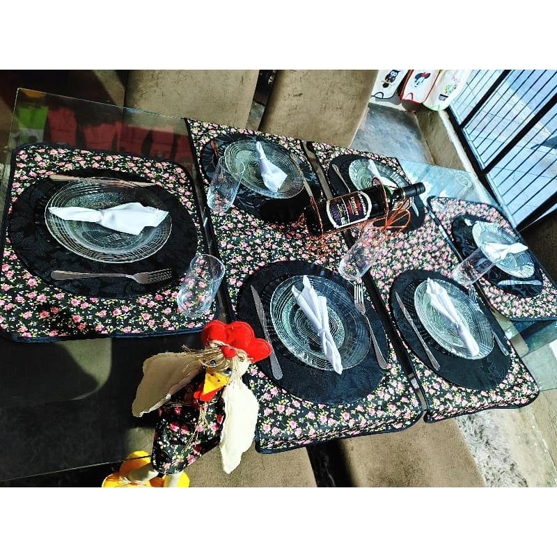 kit 6 peças para Mesa posta 6 cadeiras completo jogo de soustplat com caminho e toalhas kit (envio aleatorio)
