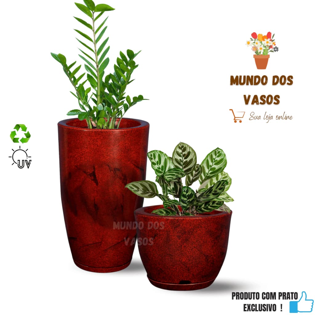 Jogo De Vasos Coluna Marmorizada N01 E Vaso Bojo N01 c/ Prato Casa & Jardim