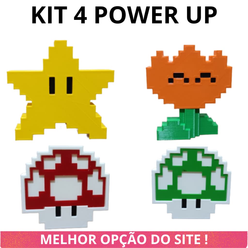 Kit C/ 4 Power Up Super Mario Presente Colecionáveis Gamers