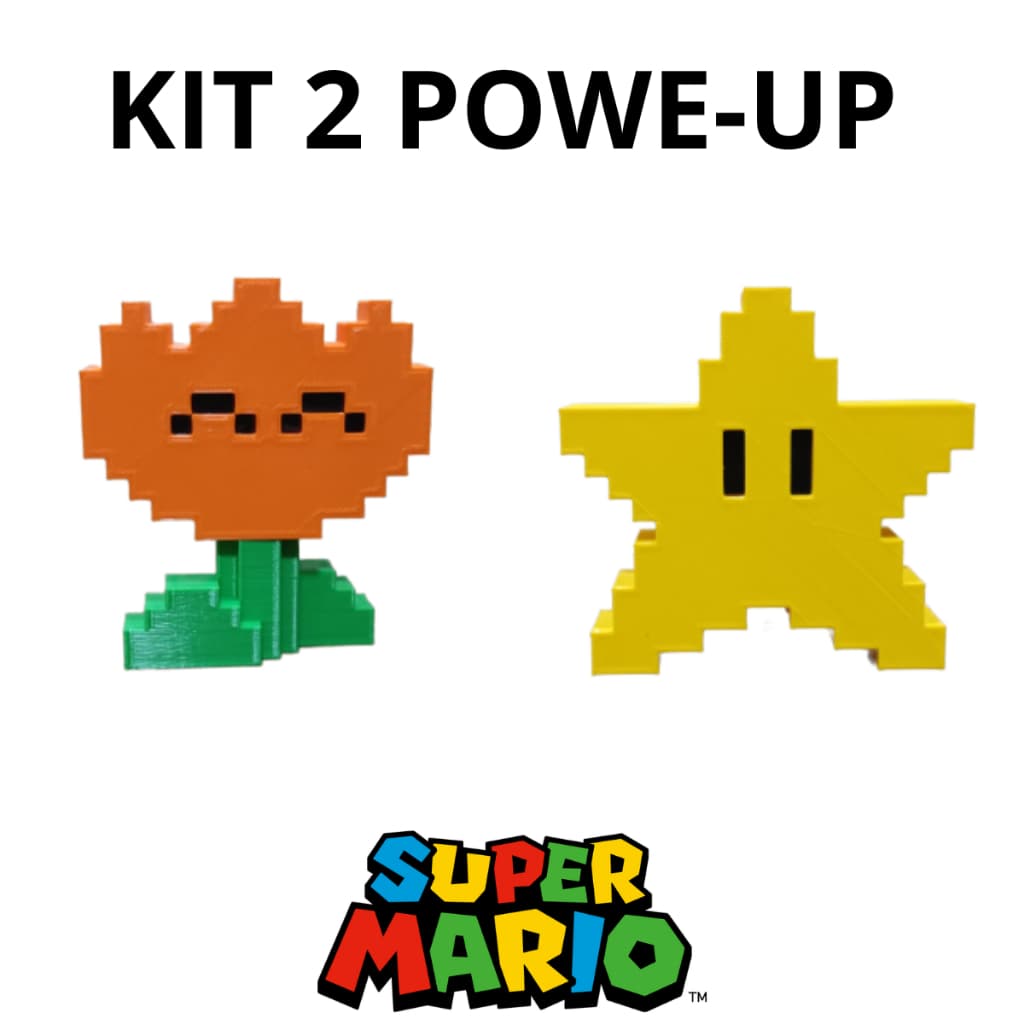 Kit C/ 2 Power Up Super Mario Estrela e Flor Presente Colecionáveis Gamers