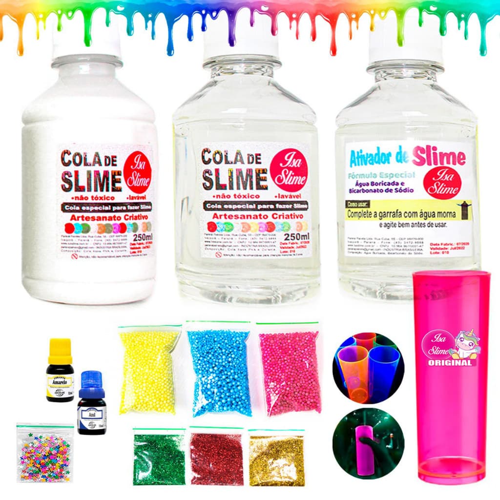 Kit Para Fazer Slime + Copo Drink Isa Slime