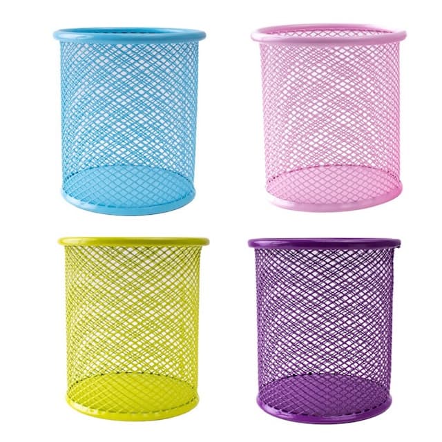 Porta Caneta Metal Redondo Rosa, Verde, Roxo, Azul, Preto e Prata
