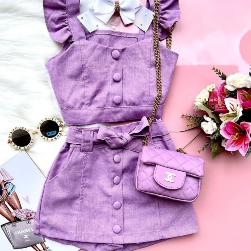 Conjunto Infantil Feminino Shorts Saia Cropped