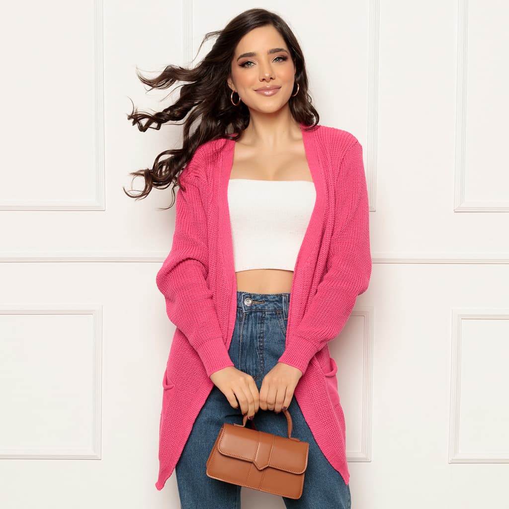 Casaco inverno tricot com dois bolsos