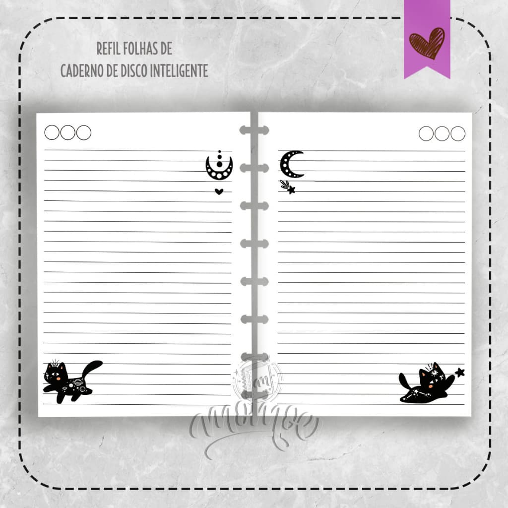 Refil de Folhas para Caderno de Disco Inteligente Gato Celestial Sexta Feira 13 MOD. 18 A5 Médio e Grande