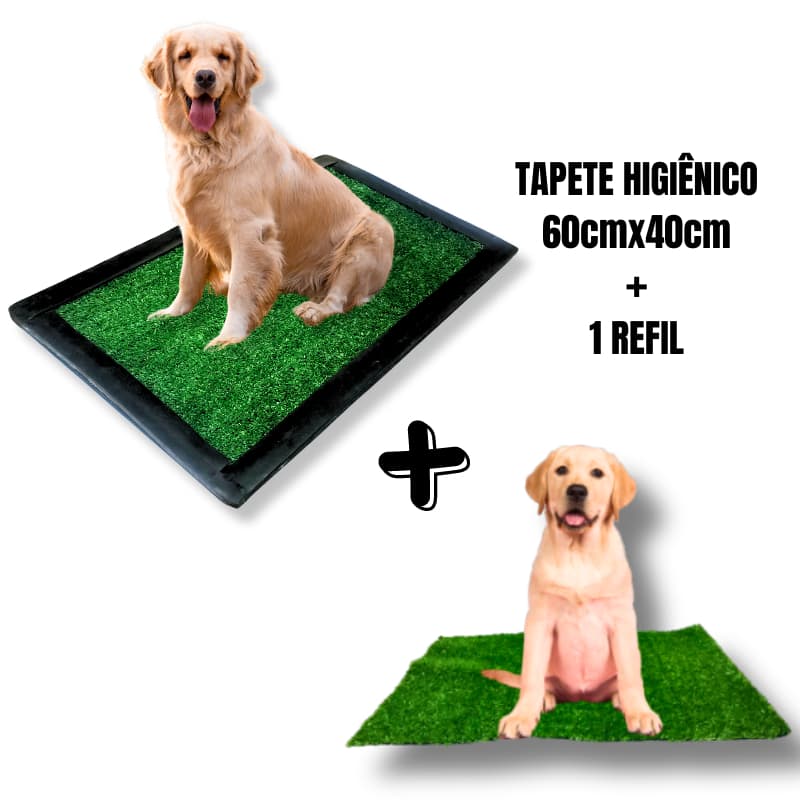 Kit Tapete Higiênico Cachorro Urinar 60cmx40cm Xixi Grama Lavável + Refil Desmontável