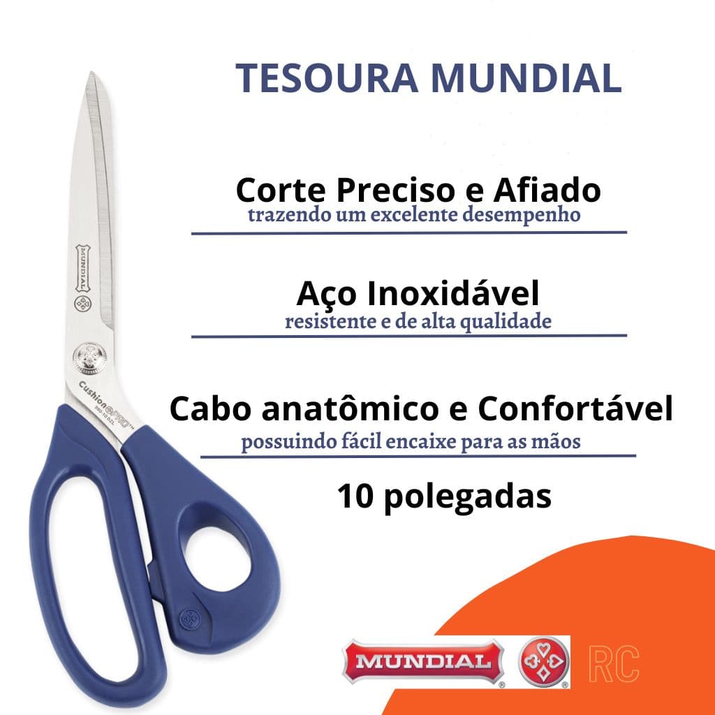 Tesoura Profissional Mundial para Costura e uso em geral cabo azul 10 polegadas (25cm) T-990-C10-10