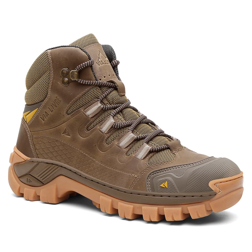Coturno Bota Adventure Couro Legítimo Cano Médio Promoção Com C.A