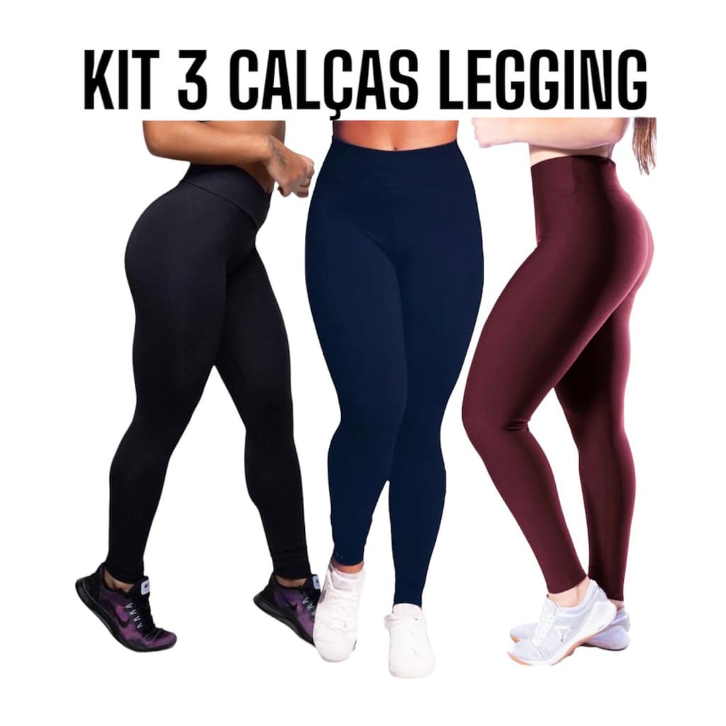 Kit Com 3 Calças Legging Academia Treino Dia a Dia Cintura Alta Zero Transparência