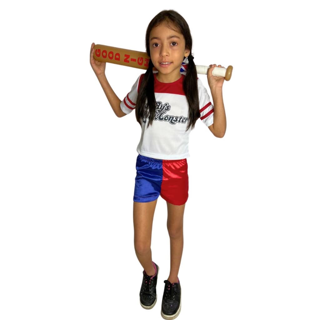 Fantasia Roupa Alerquina Infantil Arlequina Harley Quinn Esquadrão Com Taco