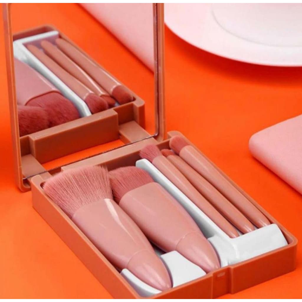 Kit 5 Pincel Estojo para Maquiagem com Espelho