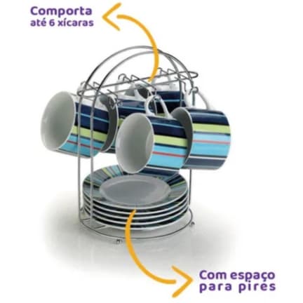 Suporte De Xícara Copo De Vidro Organizador Porta Xícaras e Pires Com 6 Gancho Para Casa Cozinha