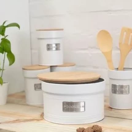 Pote Latas Porta Condimento Hermética Metal Tampa Bambu Branco Yoi