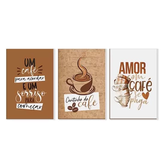 Kit 3 Quadros sem Moldura Cantinho do Café Amor Cozinha