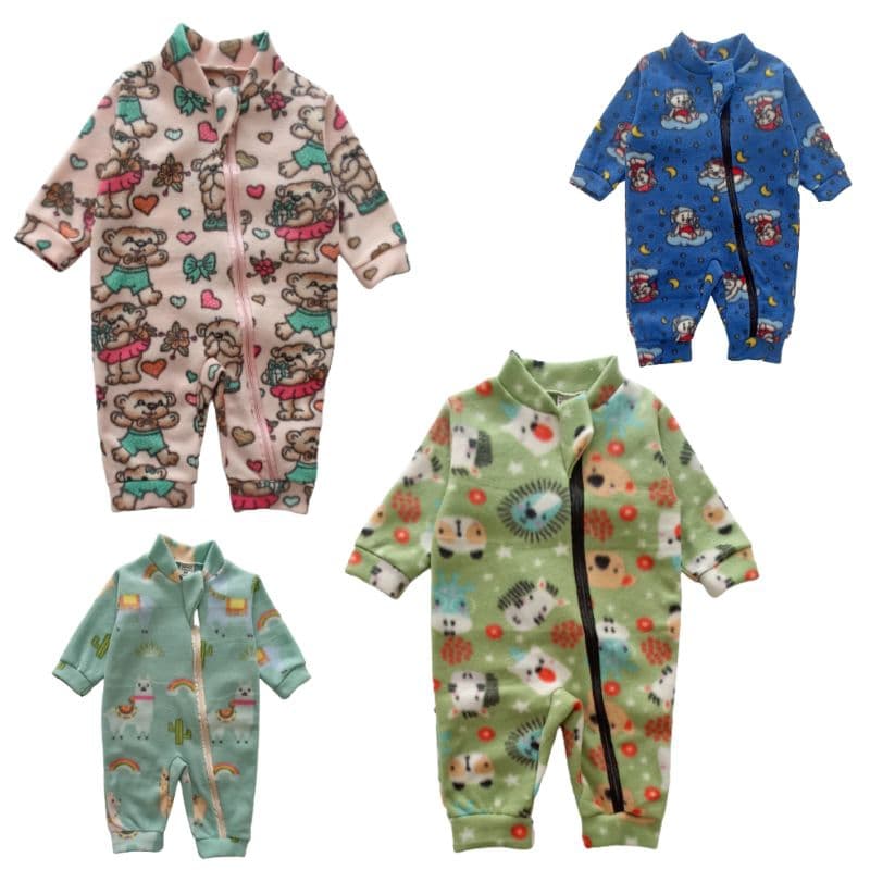 Macacão pijama de soft estampado com zíper para bebê