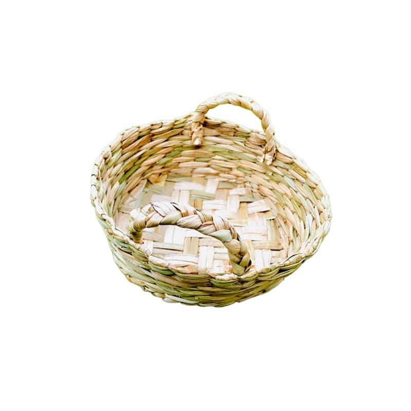 Cesta bandeja fruteira redonda com alças de Palha