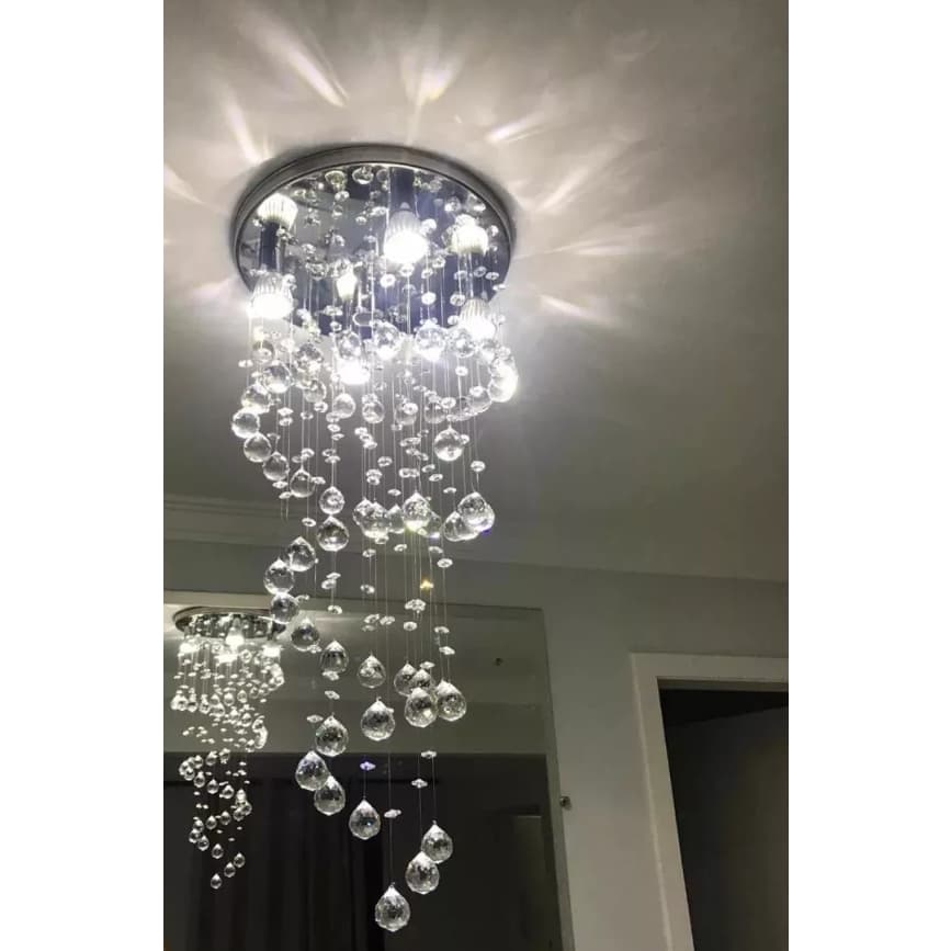 Lustre De Cristal Legítimo Espiral Com 1,40 Metros De Altura Base Inox Polido Com 50CM De Diâmetro