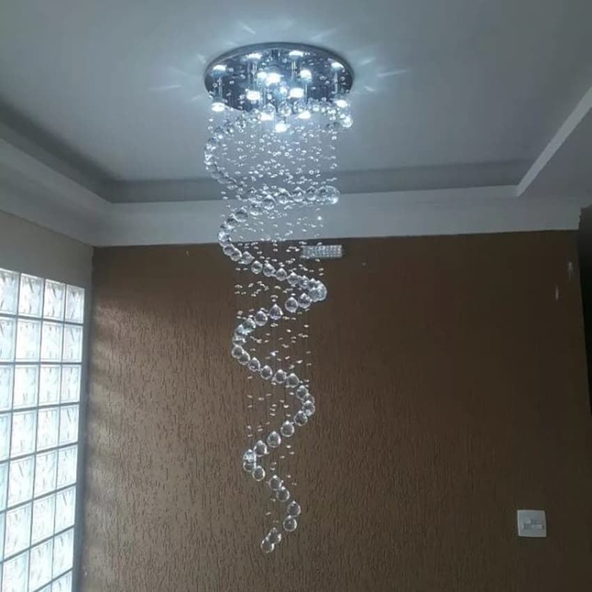 Lustre De Cristal Legítimo Espiral Com 1,60 Metros De Altura Base Inox Polido Com 50CM De DIâmetro