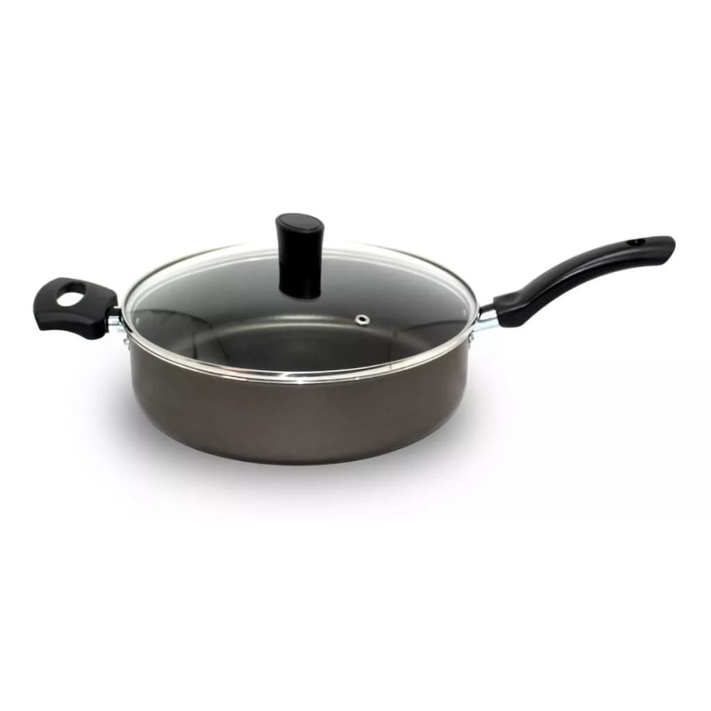 Frigideira N24 Grande Grossa com Tampa de Vidro Teflon Antiaderente Cinza