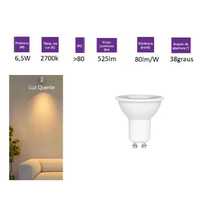 Lâmpada LED GU10 4,8W 2700K Bivolt Econômica Uso Interno