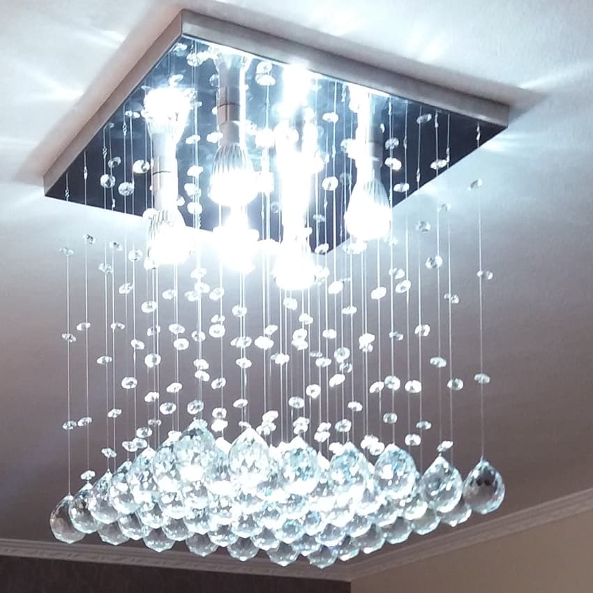 Lustre de cristal 30x30 Chuva Reta com 30 cm De Altura em cristais K9 de 30mm