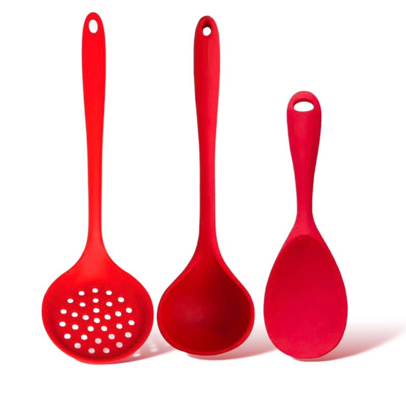 Kit 3 Peças Jogo de Espátulas em Silicone Maciço para Cozinha Vermelho