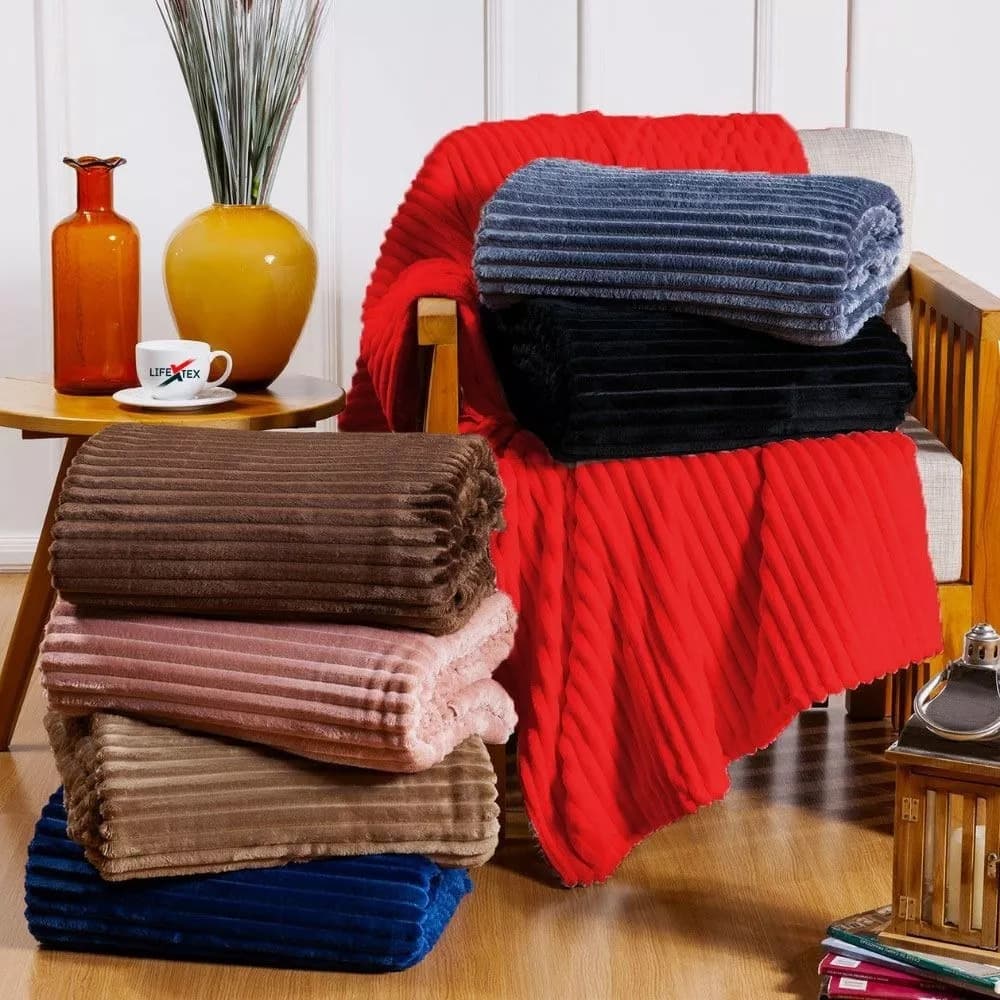 Manta Cobertor antialérgico Soft Alto Relevo Ondulada Canelada Mantinha Tamanho Cama Casal Para Frio 1,80 x 2,00 100% Microfibra - Decoração