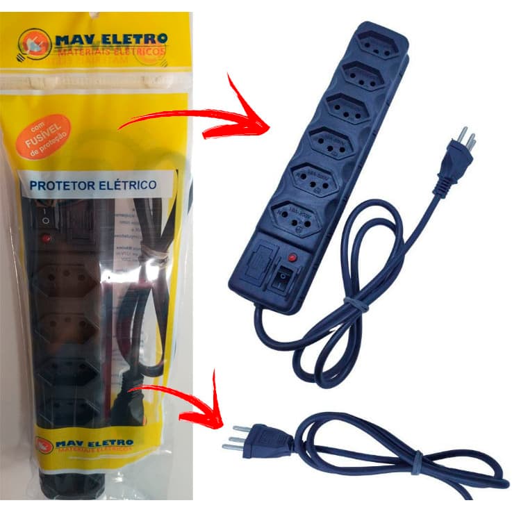 Filtro de Linha 3 4 5 e 6 Tomadas  Extensão Régua Elétrica 10A