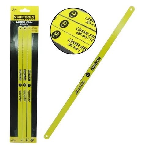 Lâmina Para Arco De Serra Serrinha 24 Dentes 300mm Aço Carbono Unidade ou kit Com 3 Peças Na Cartela Startools Para Arco de Serra