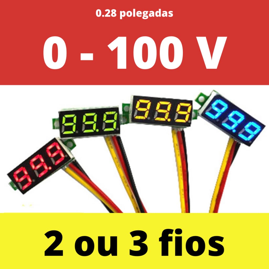 Mini voltímetro DC 0 - 100V digital lcd com 0.28 polegadas medidor voltagem testador monitor vermelho verde azul amarelo