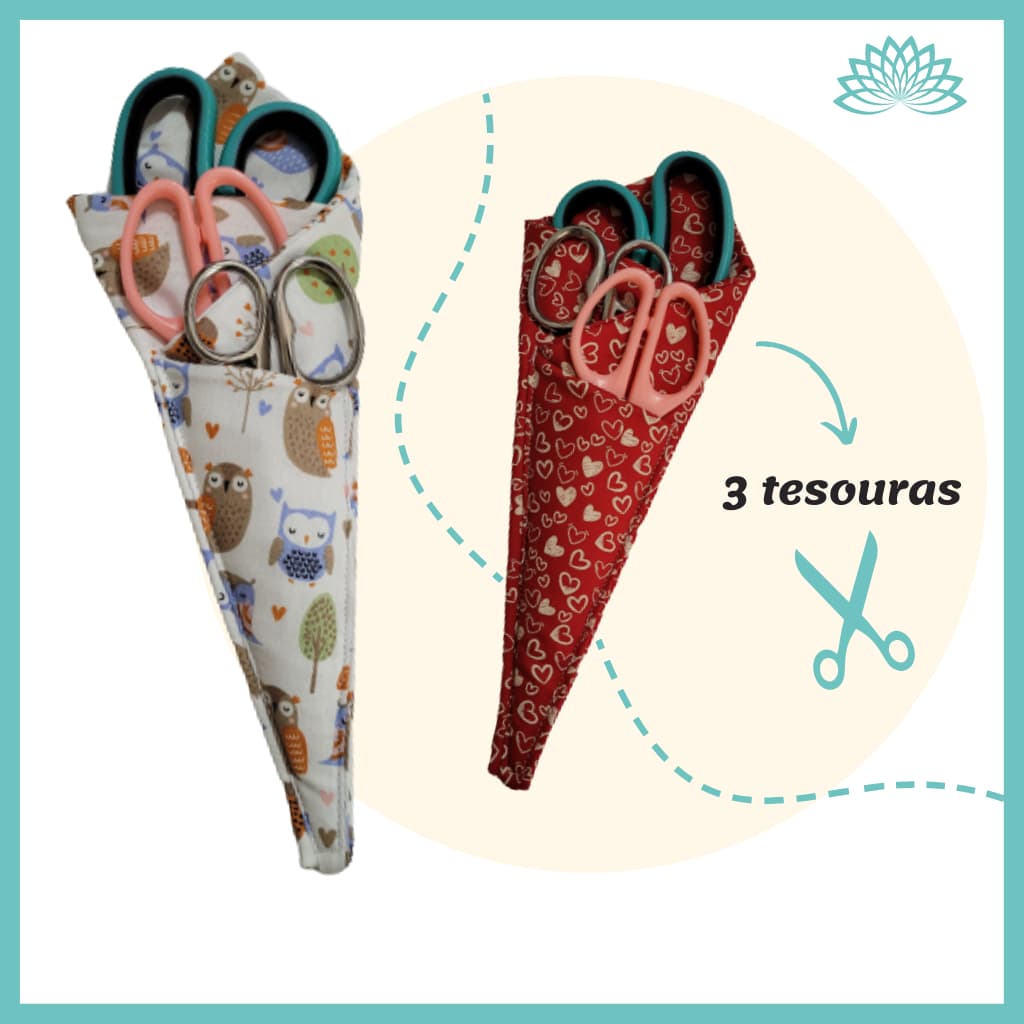 Porta tesouras capa para tesoura capinha de tesoura  organizador em tecido triplo