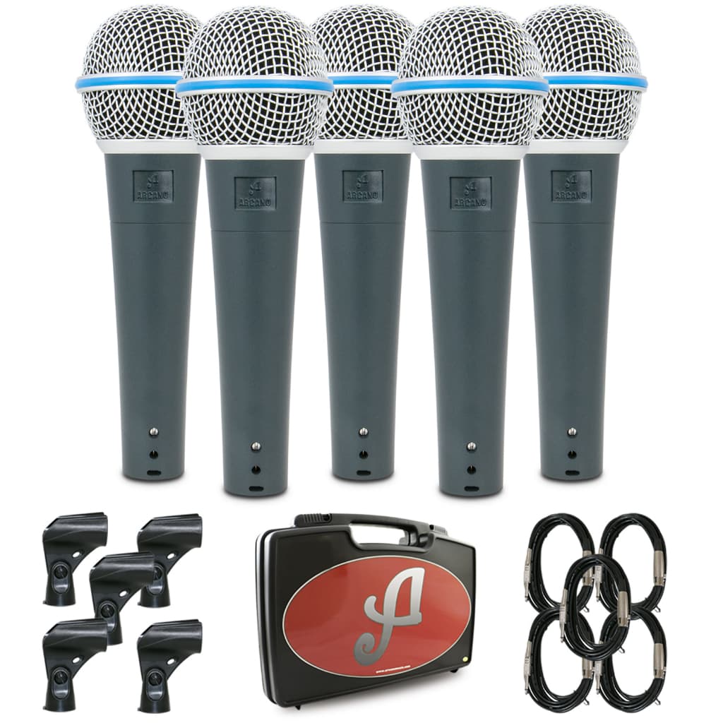 Kit com 5 microfones dinâmicos Arcano Rhodon-8KIT com fio XLR-P10