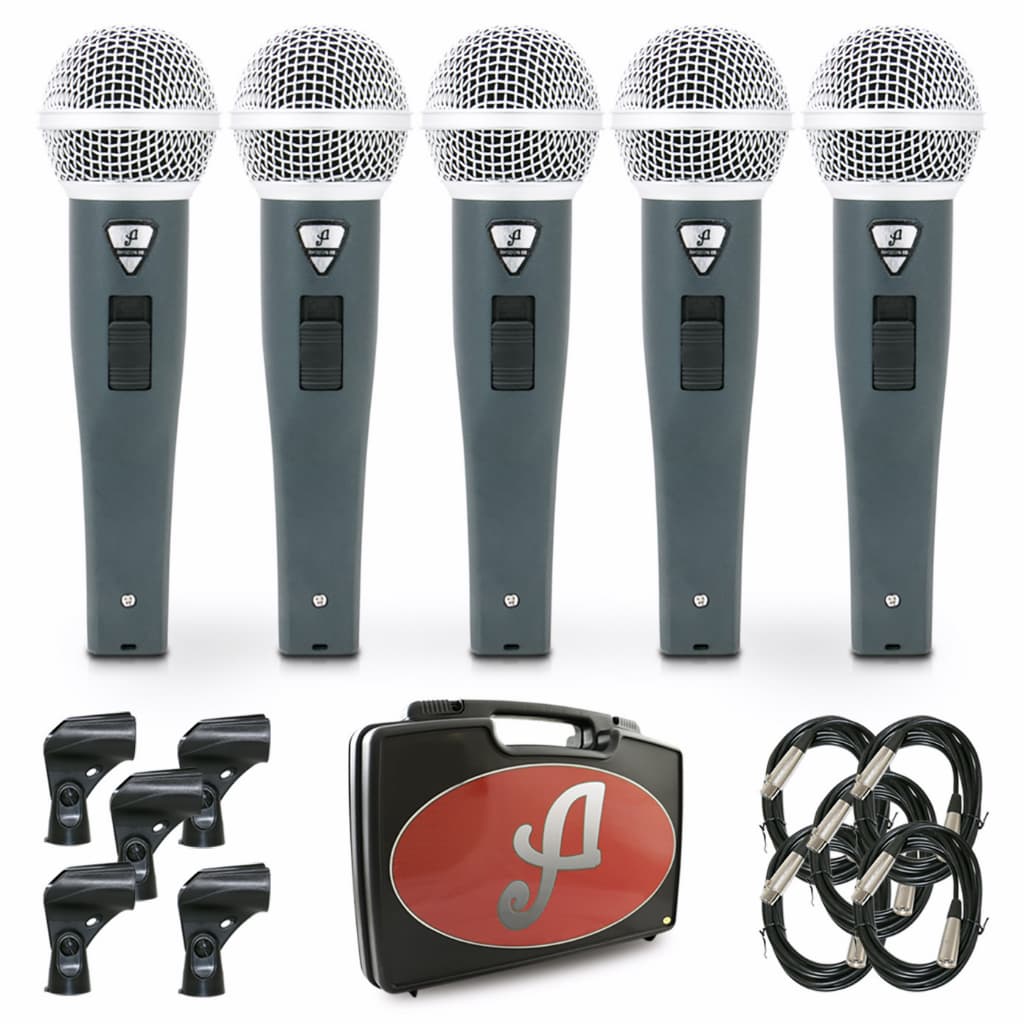 Kit com 5 microfones dinâmicos Arcano Rhodon-8BKIT com fio XLR-XLR