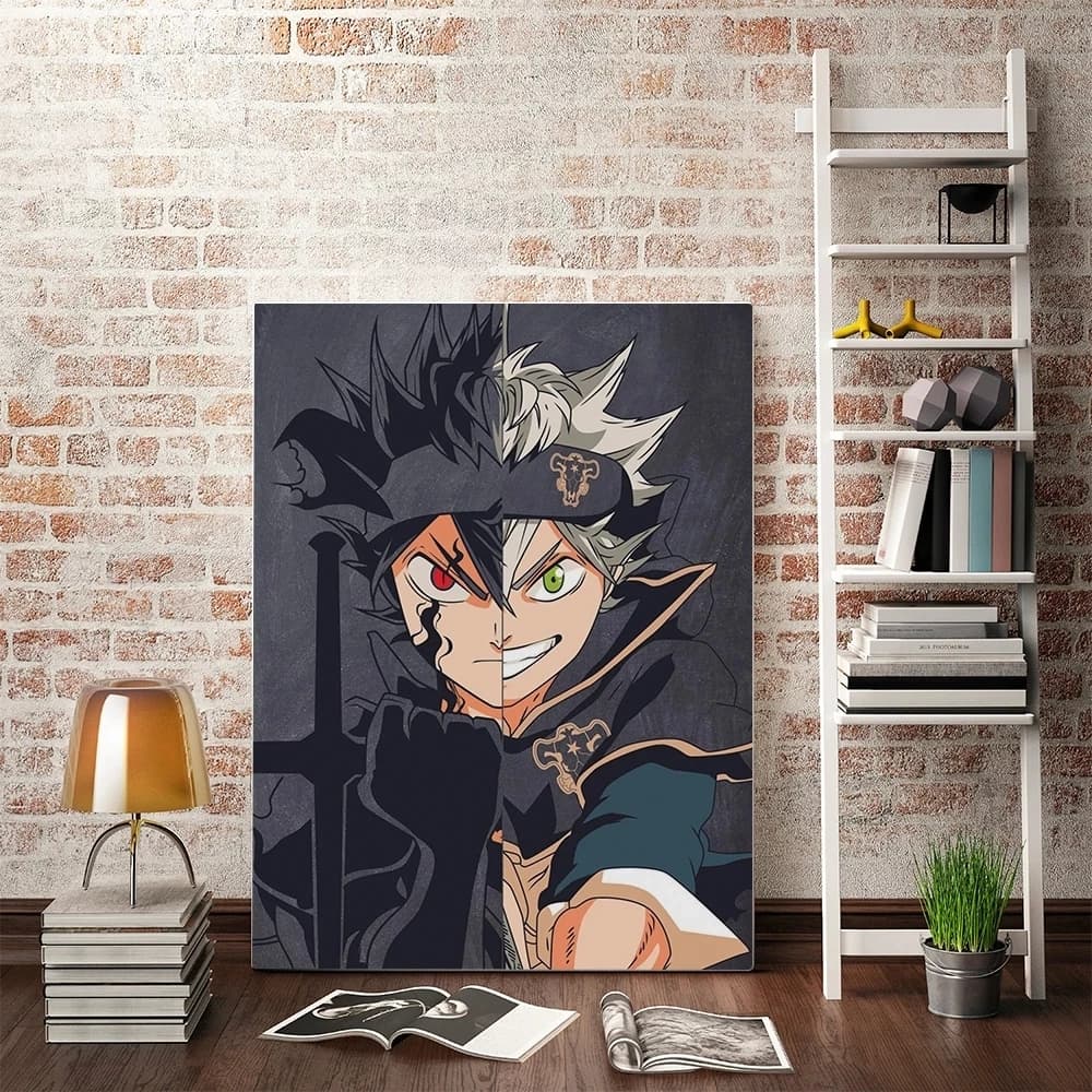 Quadro modular preto trevo fotos poster imprime famoso japão anime  pintura decoração da casa arte da parede para sala