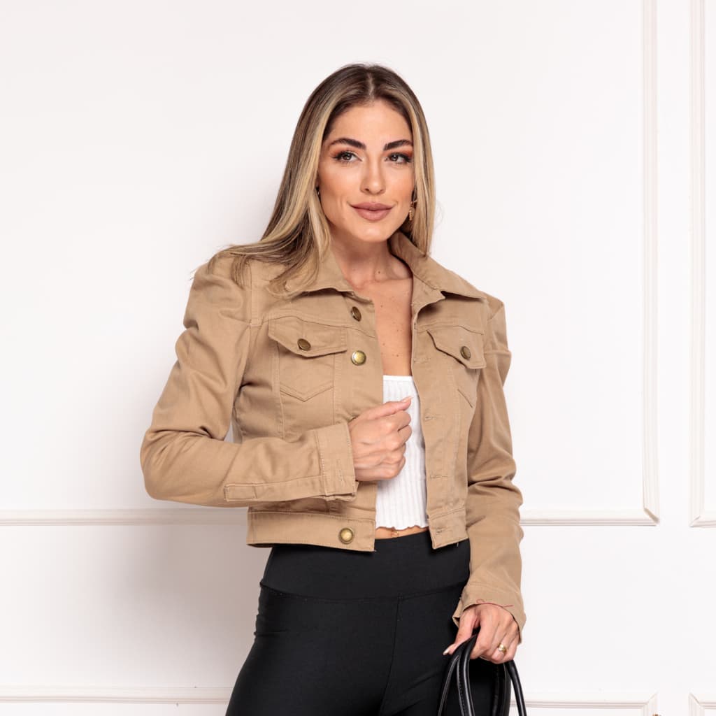 Jaqueta Jeans com barra manga Bufantes com Lycra