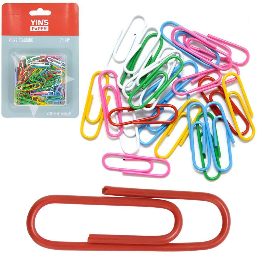 Clips de Metal Colorido Colorido 100 Unidades - Yins | para Papel