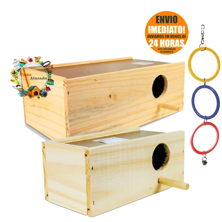 Kit Ninho Para Calopsita Dormir + Ninho Para Periquito Australiano Feito de Madeira Pinus