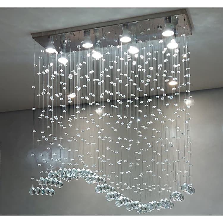 Lustre de Cristal Legítimos K9 de 30mm para sala de jantar, base de inox de 67x20cm